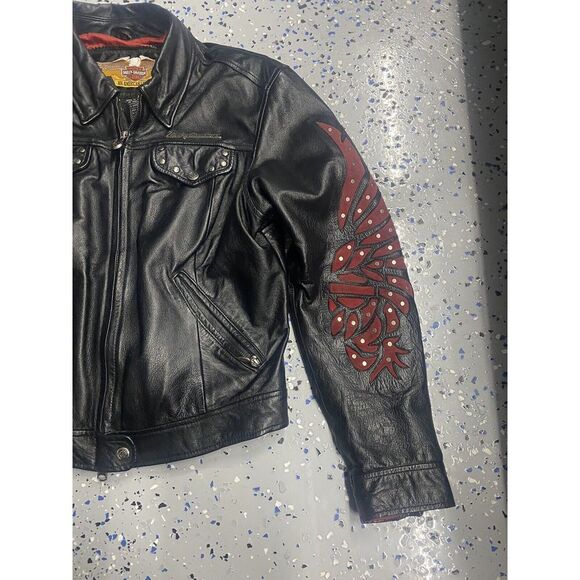 Harley Davidson Jacket Womens Large Black Leather Vintage An American Legend - Picture 2 of 7